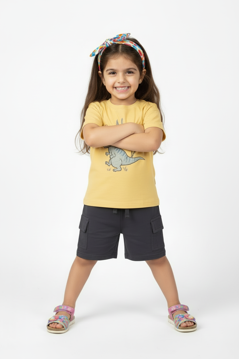 Yellow T-shirt & Grey Shorts-2 Piece Set