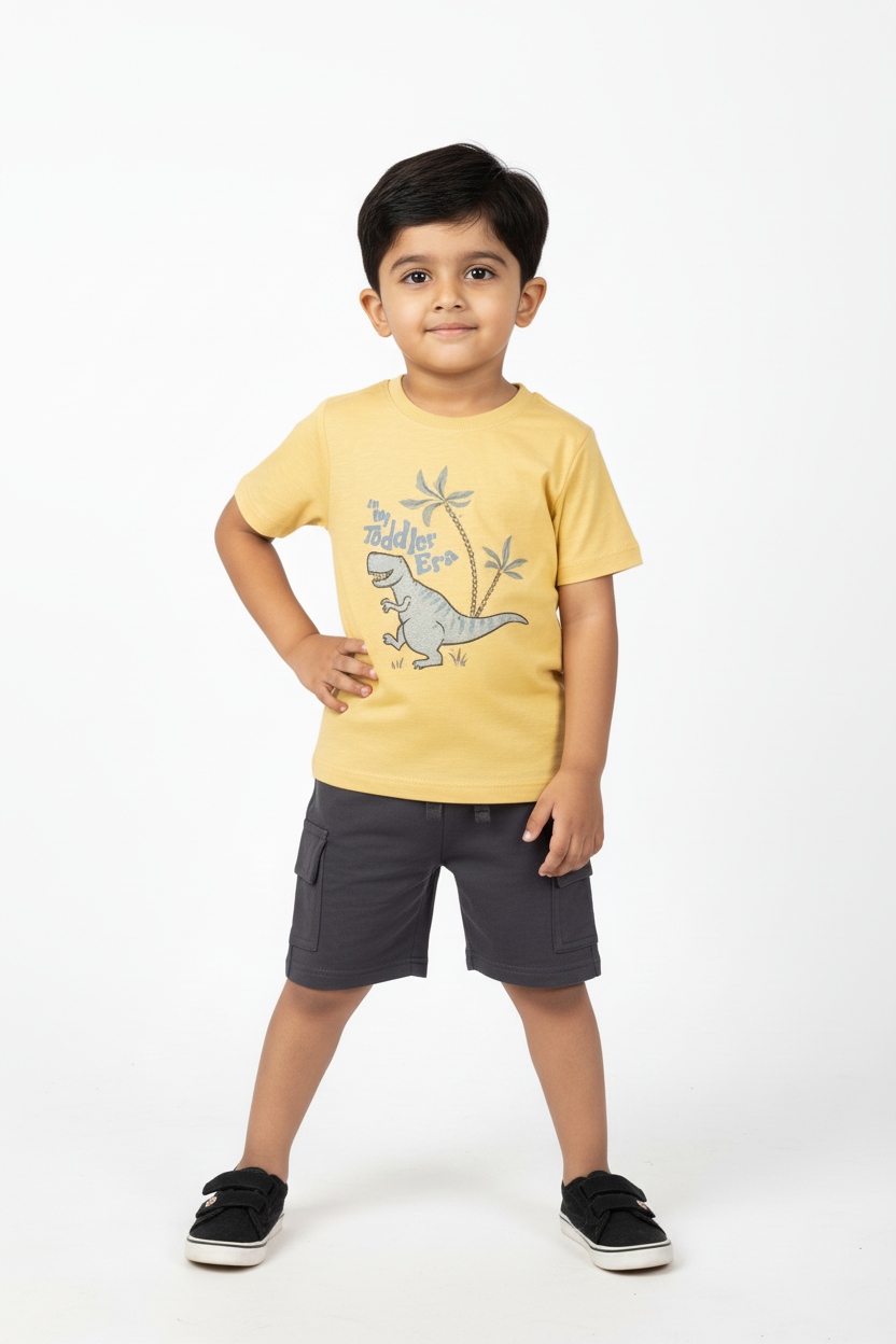 Yellow T-shirt & Grey Shorts-2 Piece Set