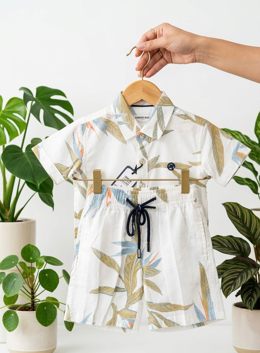 Boys White/Olive Co-ord Set