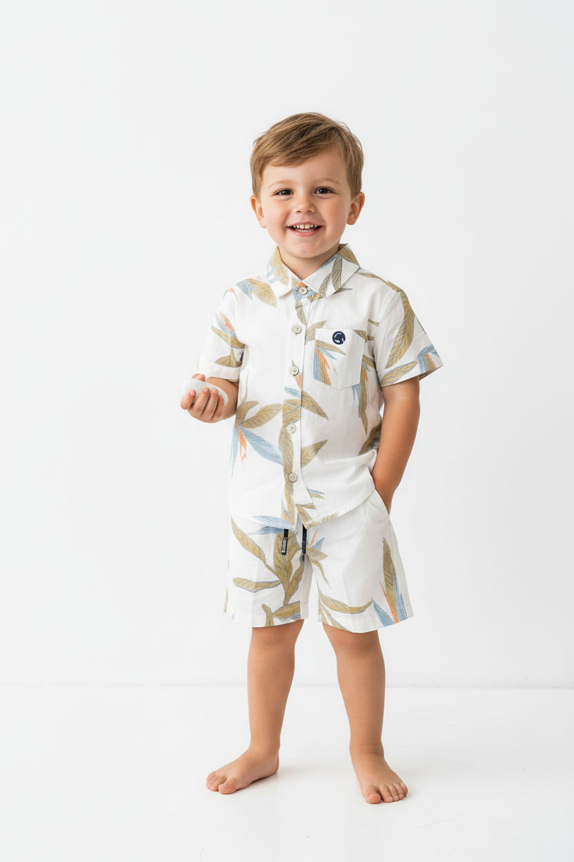Boys White/Olive Co-ord Set