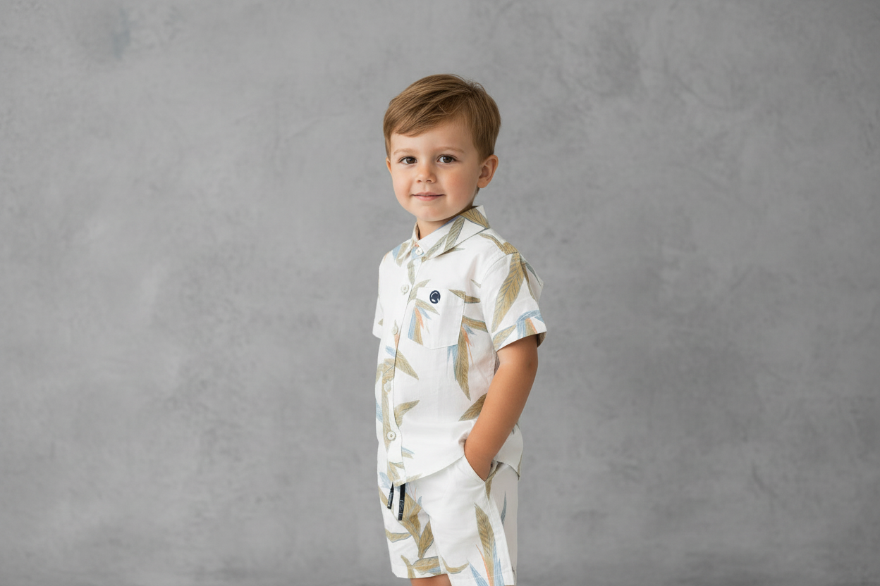 Boys White/Olive Co-ord Set