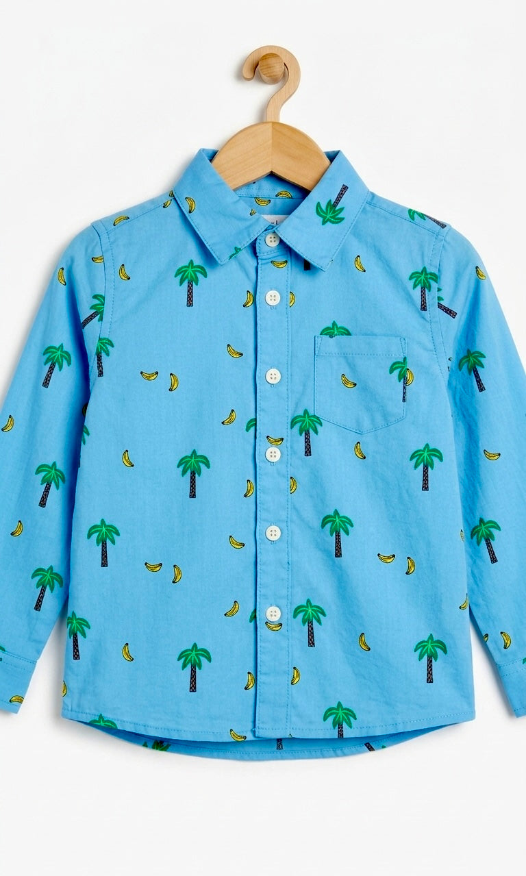Blue Palm & Banana Print Shirt
