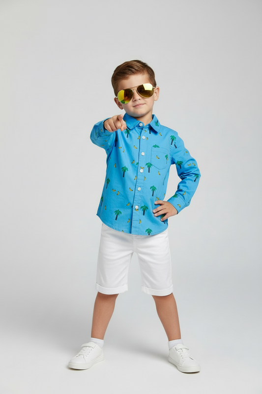 Blue Palm & Banana Print Shirt