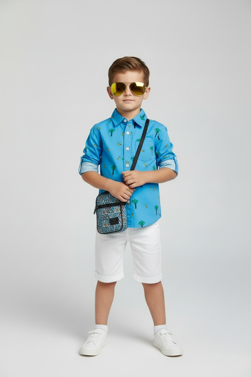 Blue Palm & Banana Print Shirt
