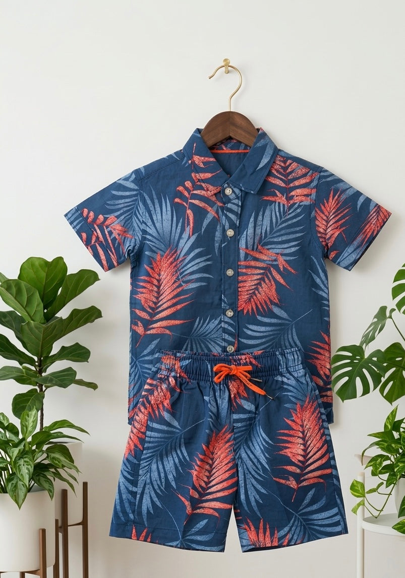 Boys Leaf Print Navy Coord Set