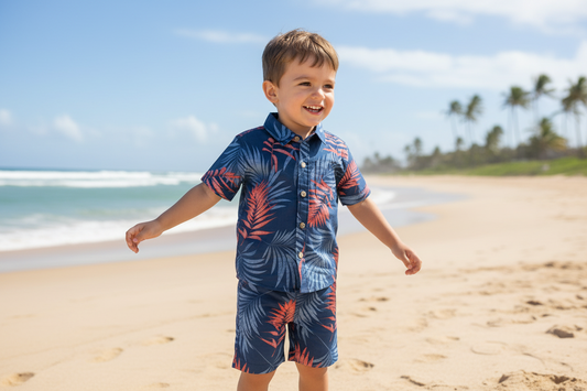 Boys Leaf Print Navy Coord Set