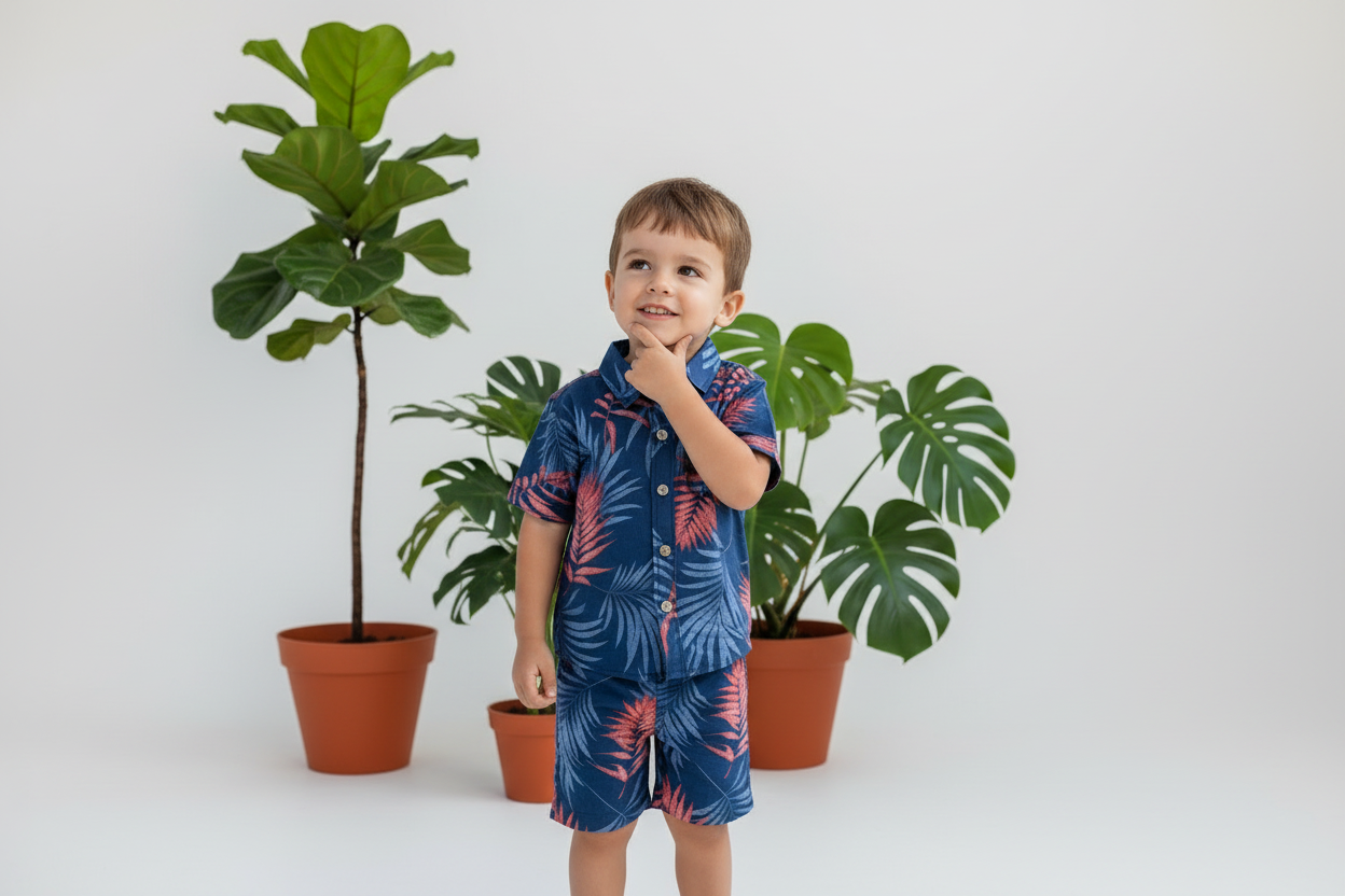 Boys Leaf Print Navy Coord Set
