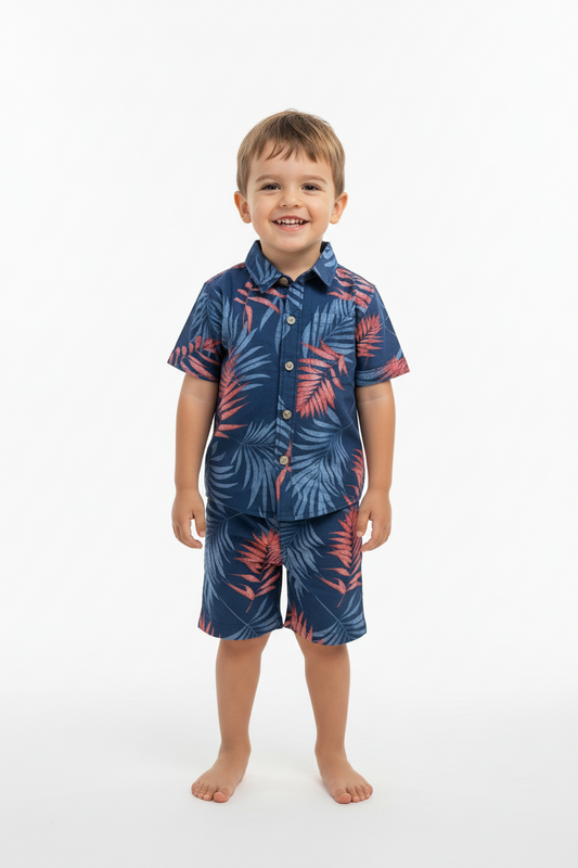 Boys Leaf Print Navy Coord Set