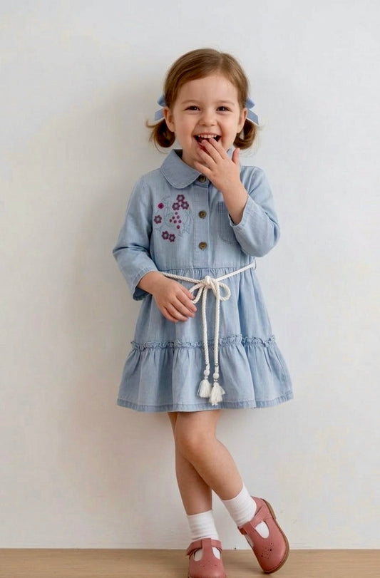 Soft Blue Denim Tiered One Piece
